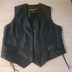 Unik Black Leather Vest with Side Lacing XXL (more like xl)